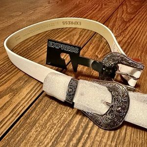 NIP Express White SOLD OUT Double Buckle Western Belt LARGE
